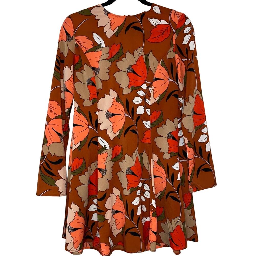 Glamorous Floral Mini Dress Retro Mod Long Sleeve Small
